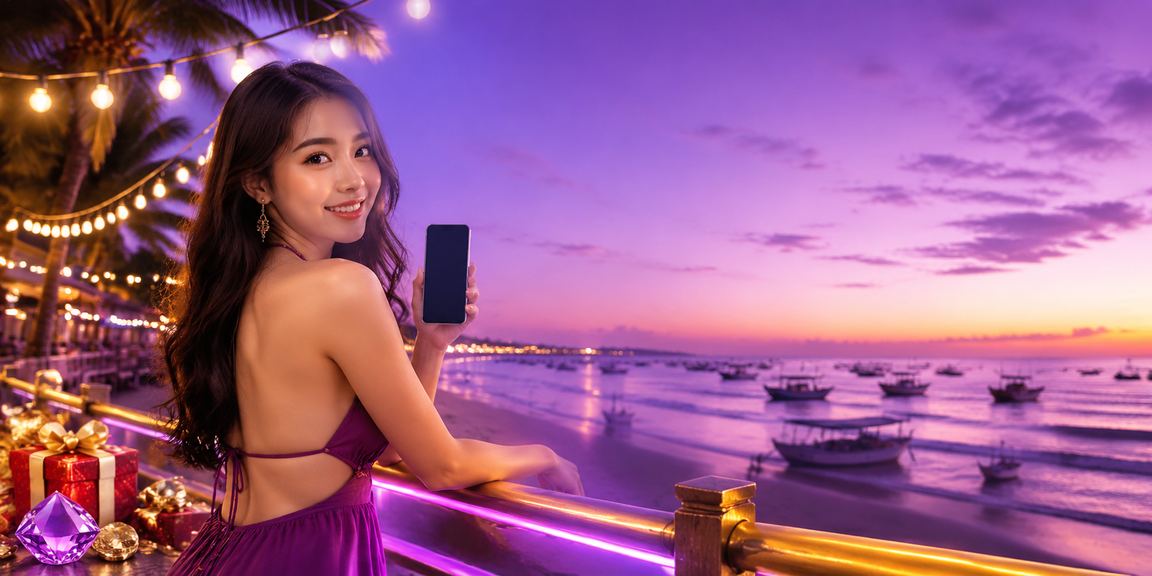 Người dùng tại Mũi Né xem thông tin hoàn tiền và bonus qua ứng dụng hlx79 bên bãi biển